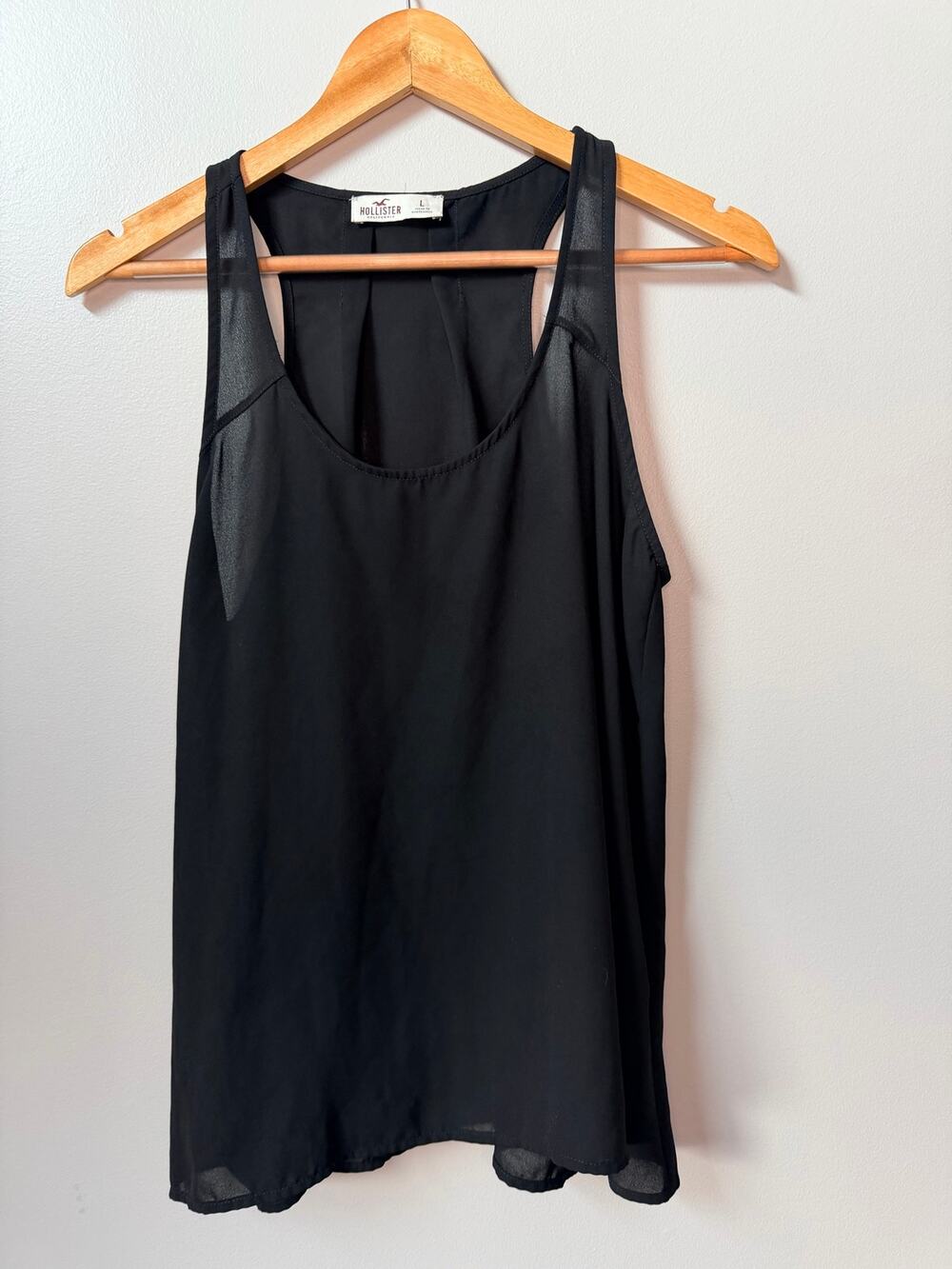 Hollister Black Chiffon Racerback Tank Top Sheer Panels Womens Large